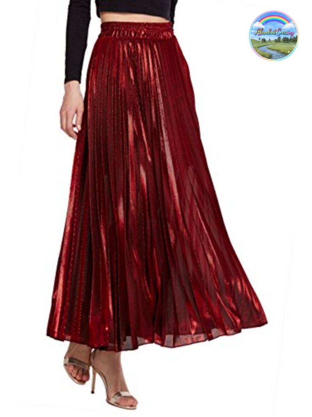 Metallic Shiny Shimmer Accordion Pleated Long Maxi Skirt